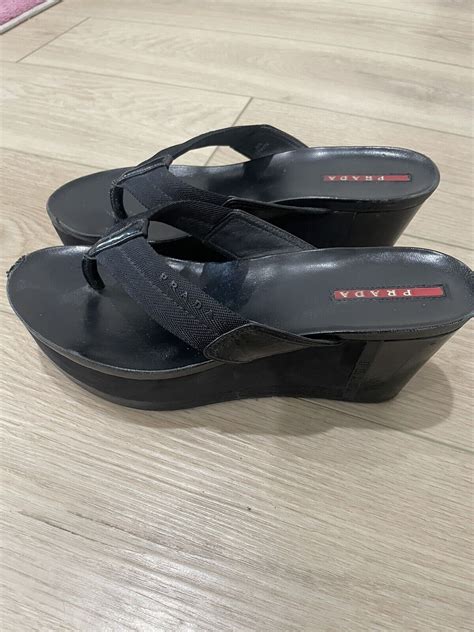 Prada thong wedge sandals